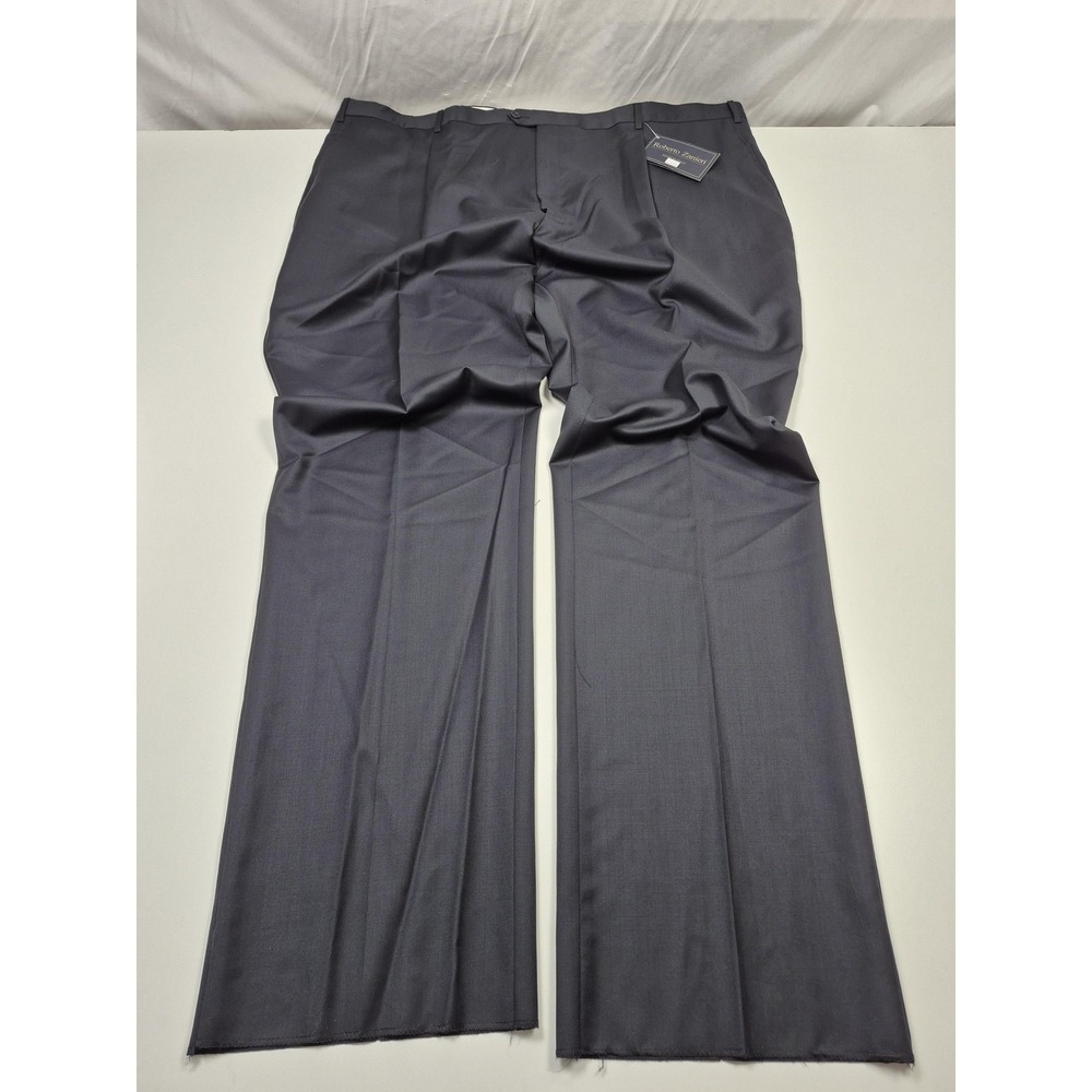Roberto Zanieri Dress Pants Mens 50x37 Blue Wool Flat Front Unhemmed Italy NWT